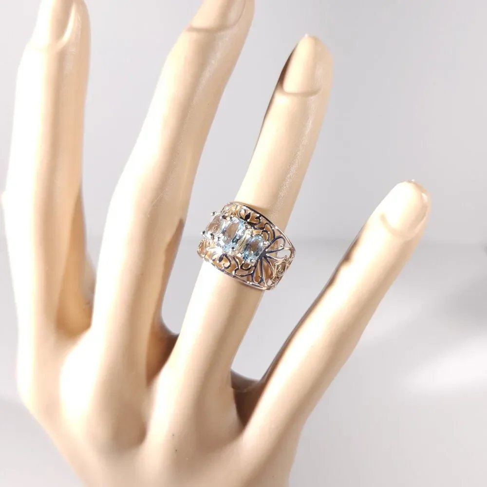 Sky Blue Topaz Filigree Ring Sterling Silver Size 5-3/4